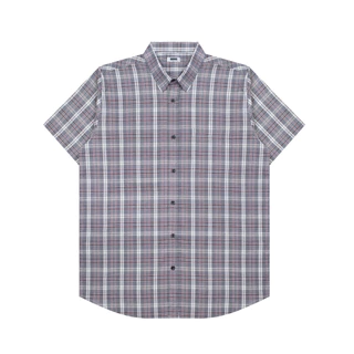 M231 Kemeja Pria Yarn Dyed Kotak Pendek Abu 0718