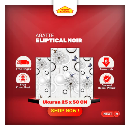 Keramik Dinding Agatte 25x50 Eliptical Noir Embossed Glossy
