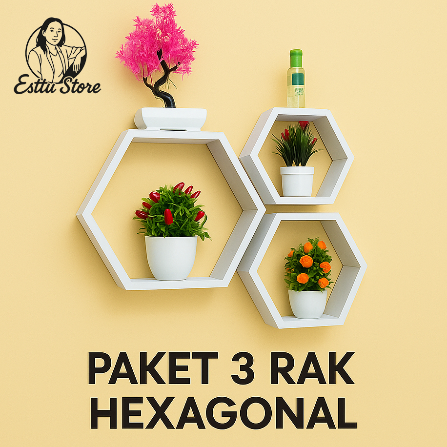 Jual RAK DINDING HEXSAGONAL- Hiasan dinding segi 6 isi 3 PCS minimalis ...
