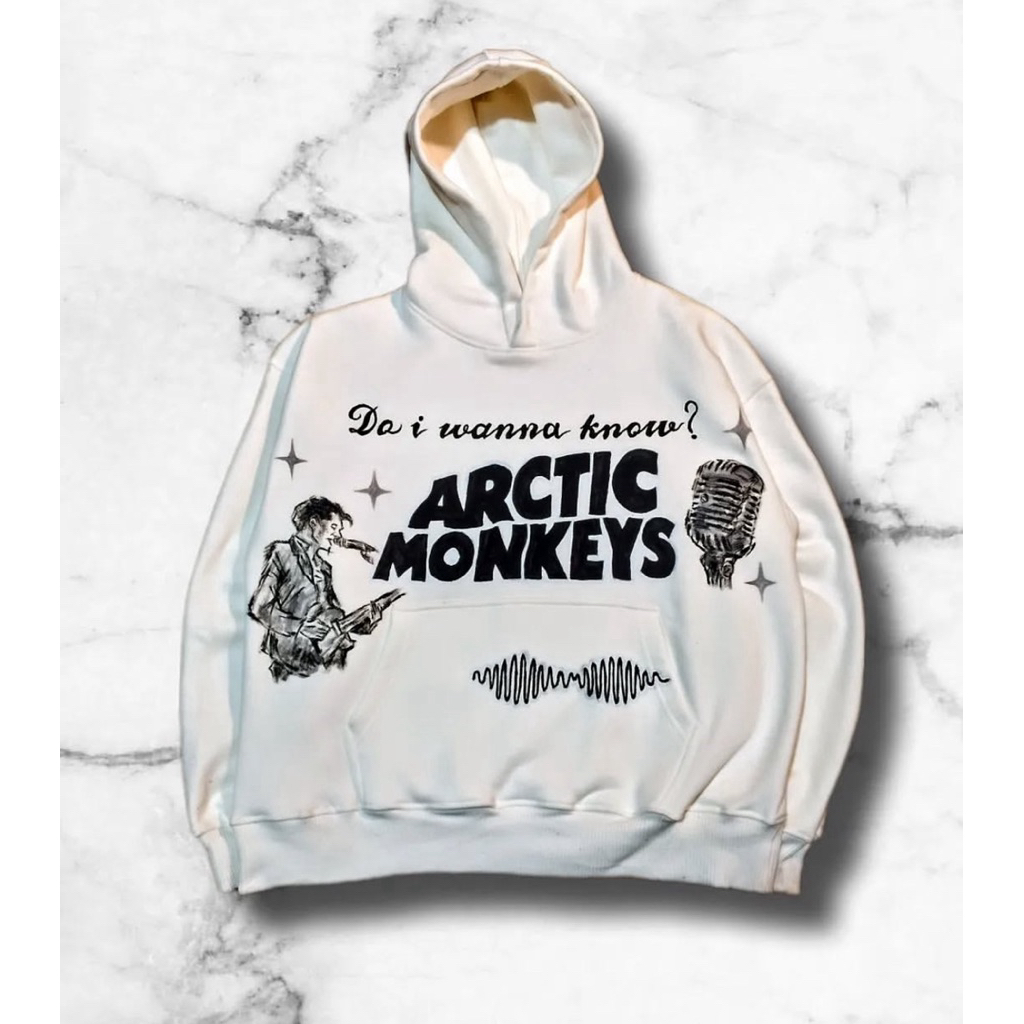 Jual Arctic monkeys rework custom hoodie beige | Shopee Indonesia
