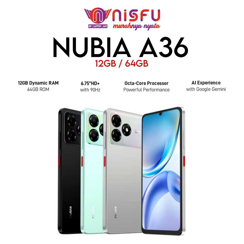 Jual NUBIA A36 12GB* / 64GB | KAMERA AI 13MP | LAYAR 6,7 INCH 90HZ