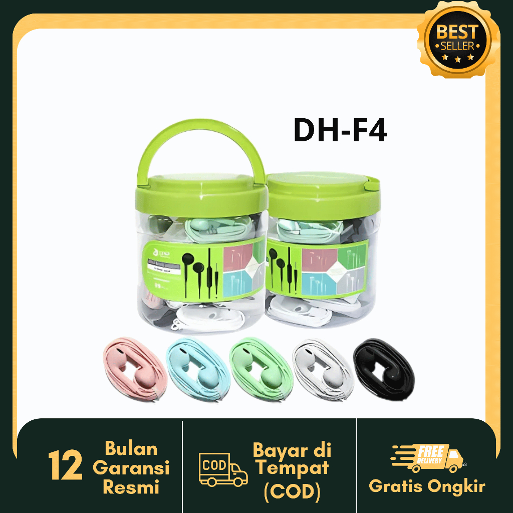 Jual Headset Original Dap DH-F4 Mix Colour Earphone Kabel Garansi Resmi