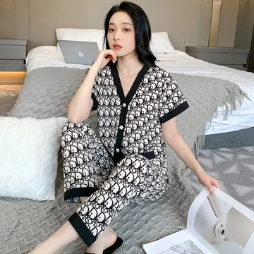 Cessy Piyama Wanita Import Bahan Satin Premium Lengan Pendek Celana Panjang Full Kancing Pearl