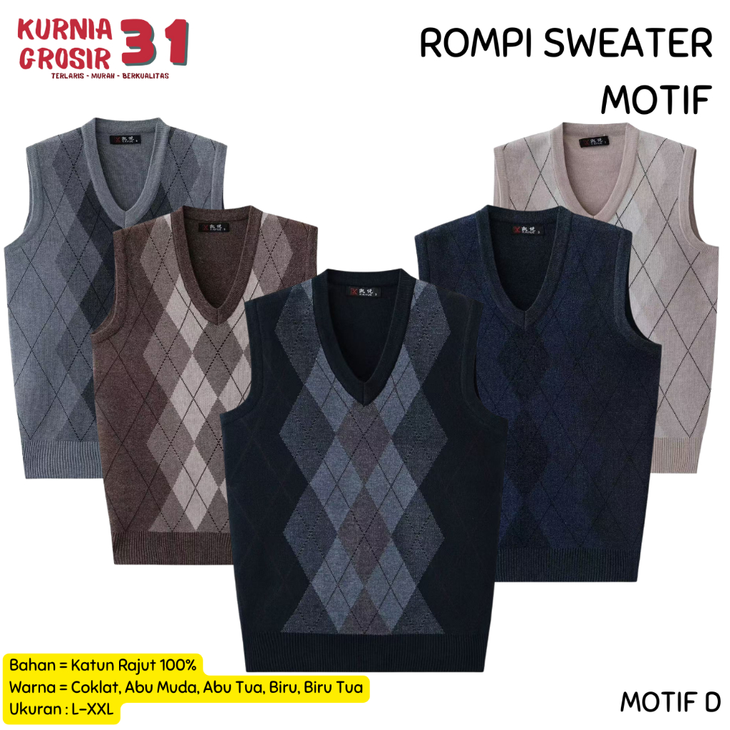 Jual Sweater Rajut Model Rompi Motif Salur Kotak Krah V Pria Wanita ...