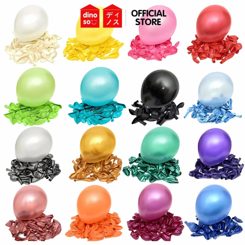 DINOSO Balon Latex  Metalik 12 Inch Warna Warni Bulat  Isi 10 PCS