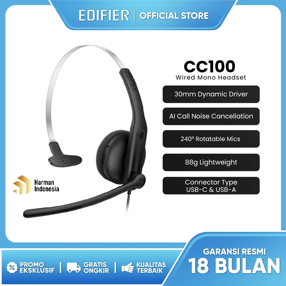 EDIFIER CC100 Wired Mono Headset with Microphone