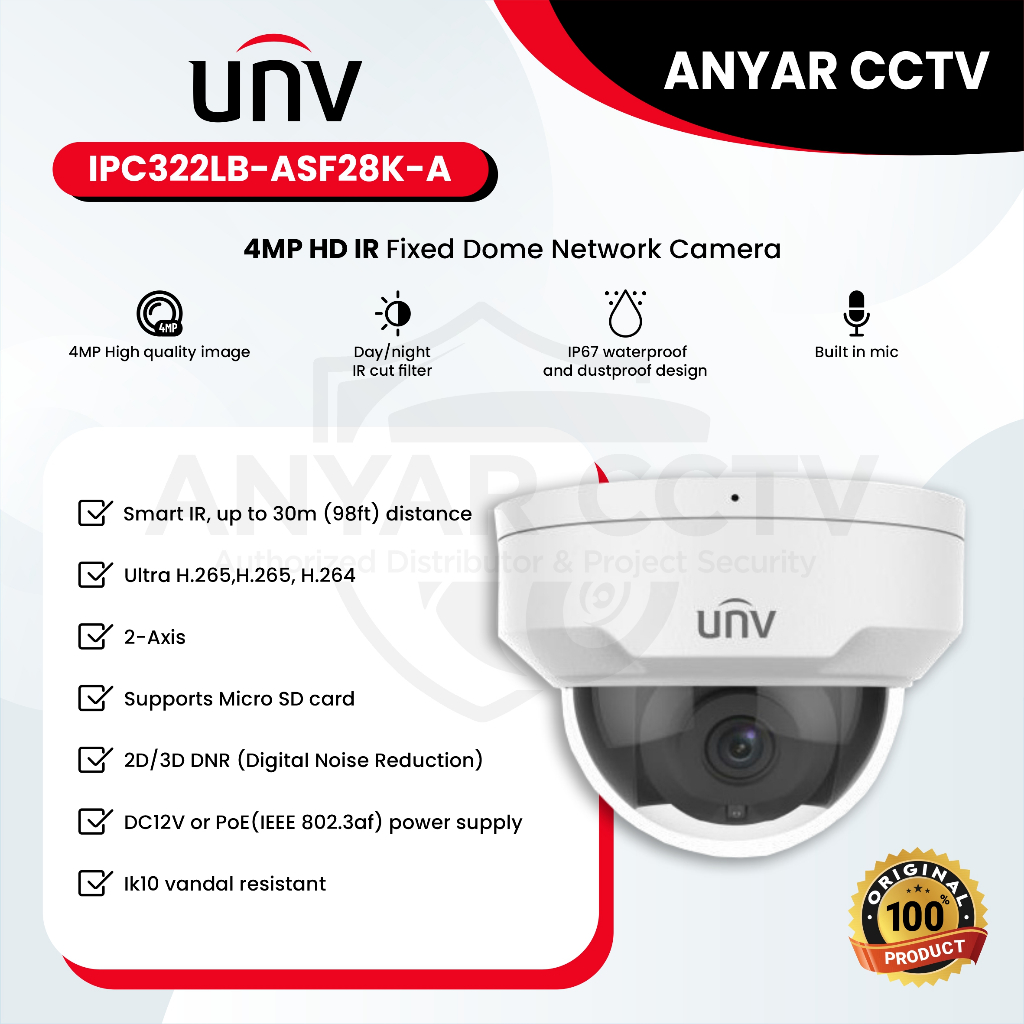 Jual UNIVIEW IPC322LB-ASF28K-A 2MP HD IR Fixed Dome Network Camera ...
