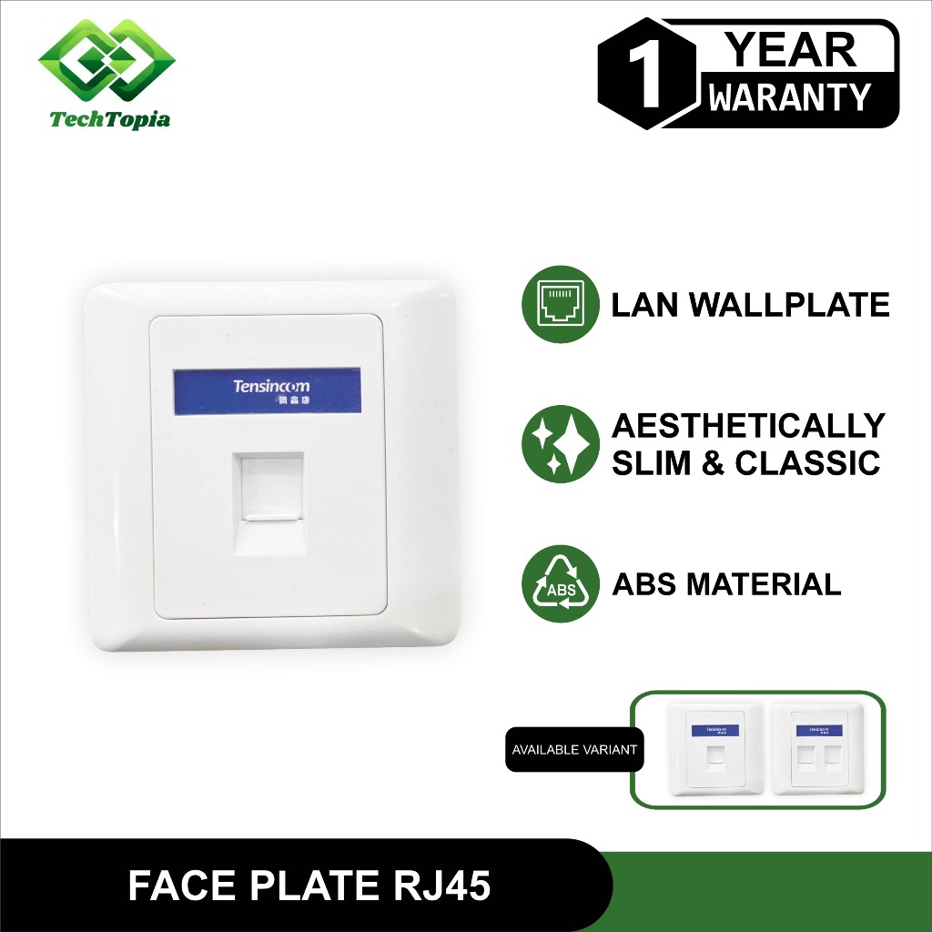 Jual Wall Face Plate LAN RJ45 2 Port Modular + Outbow Box – Faceplate ...