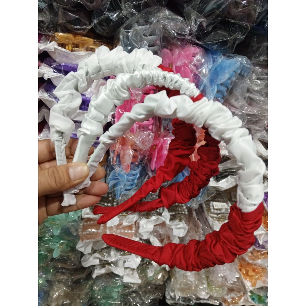 Jual (ISI 12PCS) BANDO RAMBUT MODEL RENDA KERUT WARNA MERAH PUTIH ...