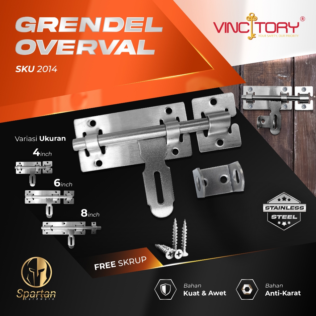 Jual Vincitory Grendel Overval Slot Kunci Pintu 4 inch 6 inch 8 inch ...