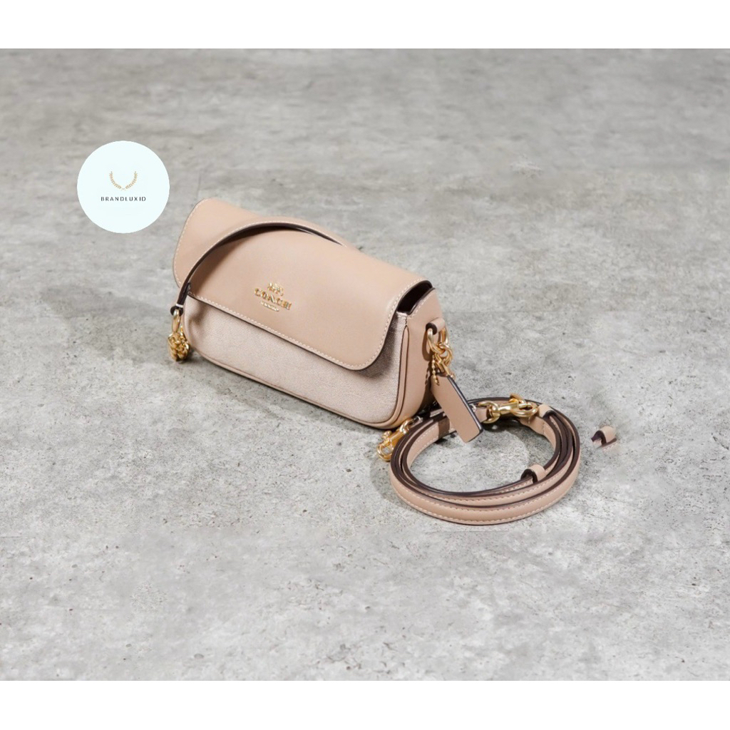 Jual Coach hailey Monogram Beige Flap Leather Shoulder Bag in Taupe ...