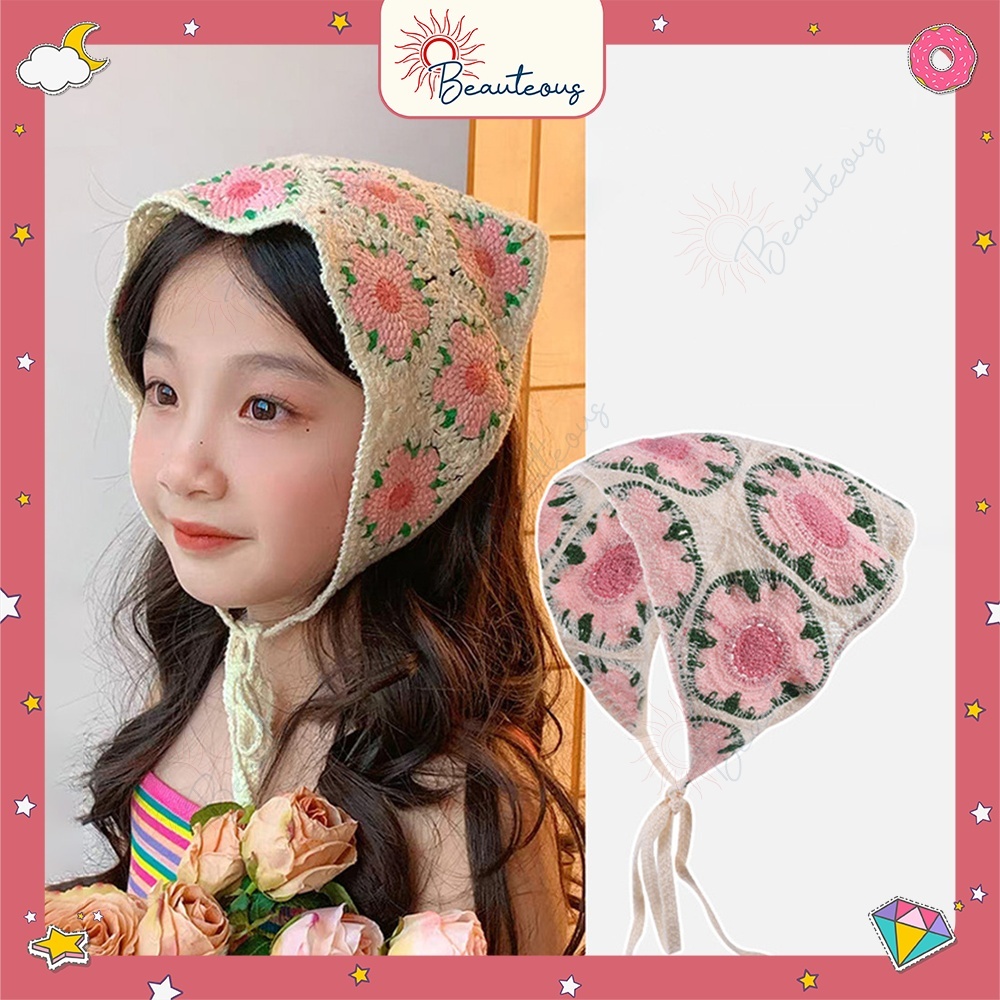 Jual Bandana Rajut Motif Knitted Scarf Flowers Headband Korea Knit ...