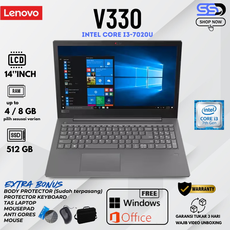 Jual LENOVO V330 Intel Core I3-7020U RAM 8GB / SSD 512GB 14''Inch