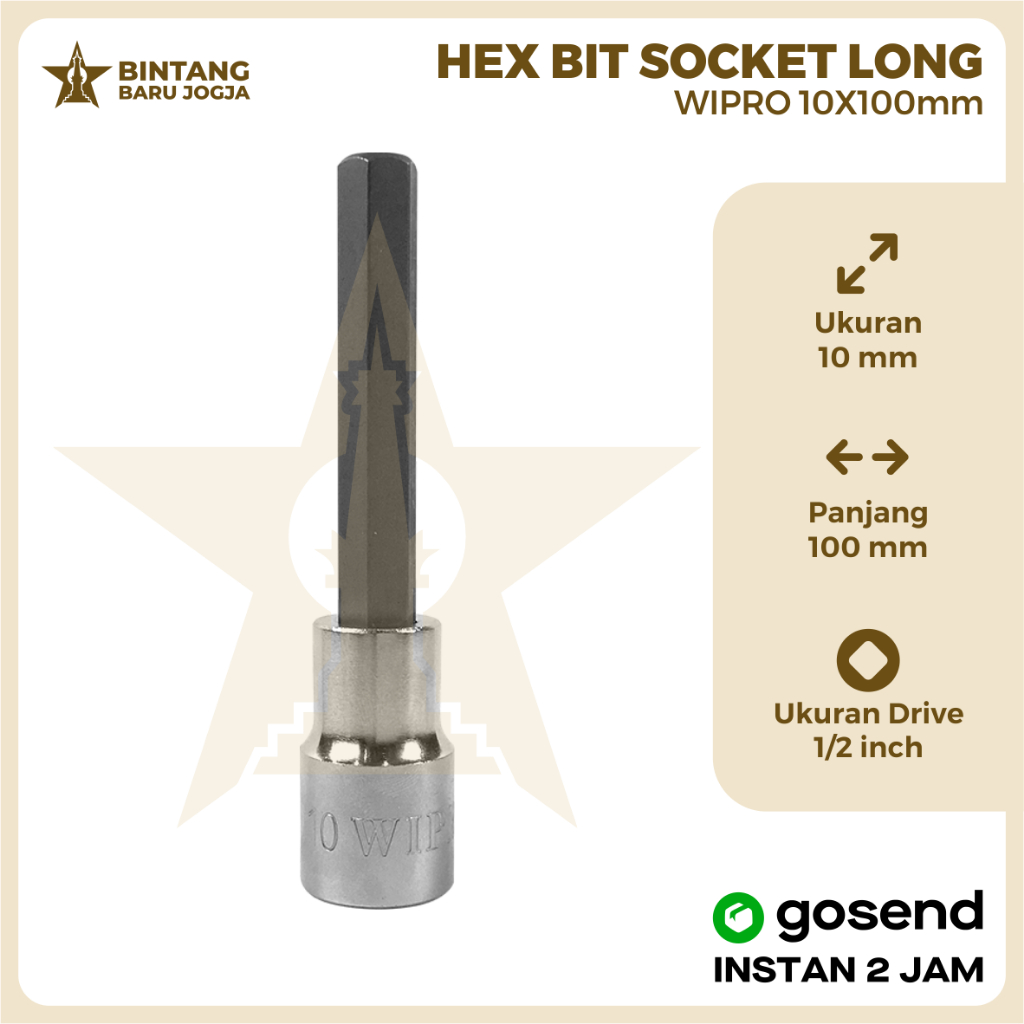 Jual Sambungan Shok WIPRO Hex Bit Socket 1/2" x 10MM x 100MM / Kunci ...