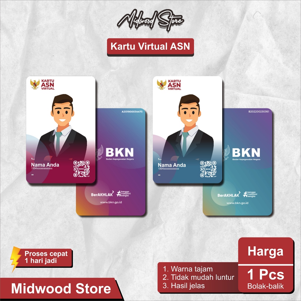 Jual Kartu Virtual ASN Bahan PVC id Card - Tanpa Minimal Order | Shopee ...