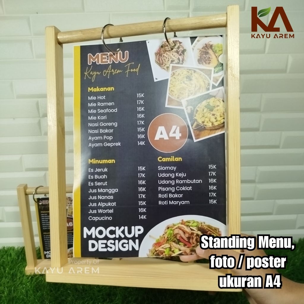 Jual [ kayu arem ] Stand Menu Gantungan ukuran A4 | Tent Card Foto ...