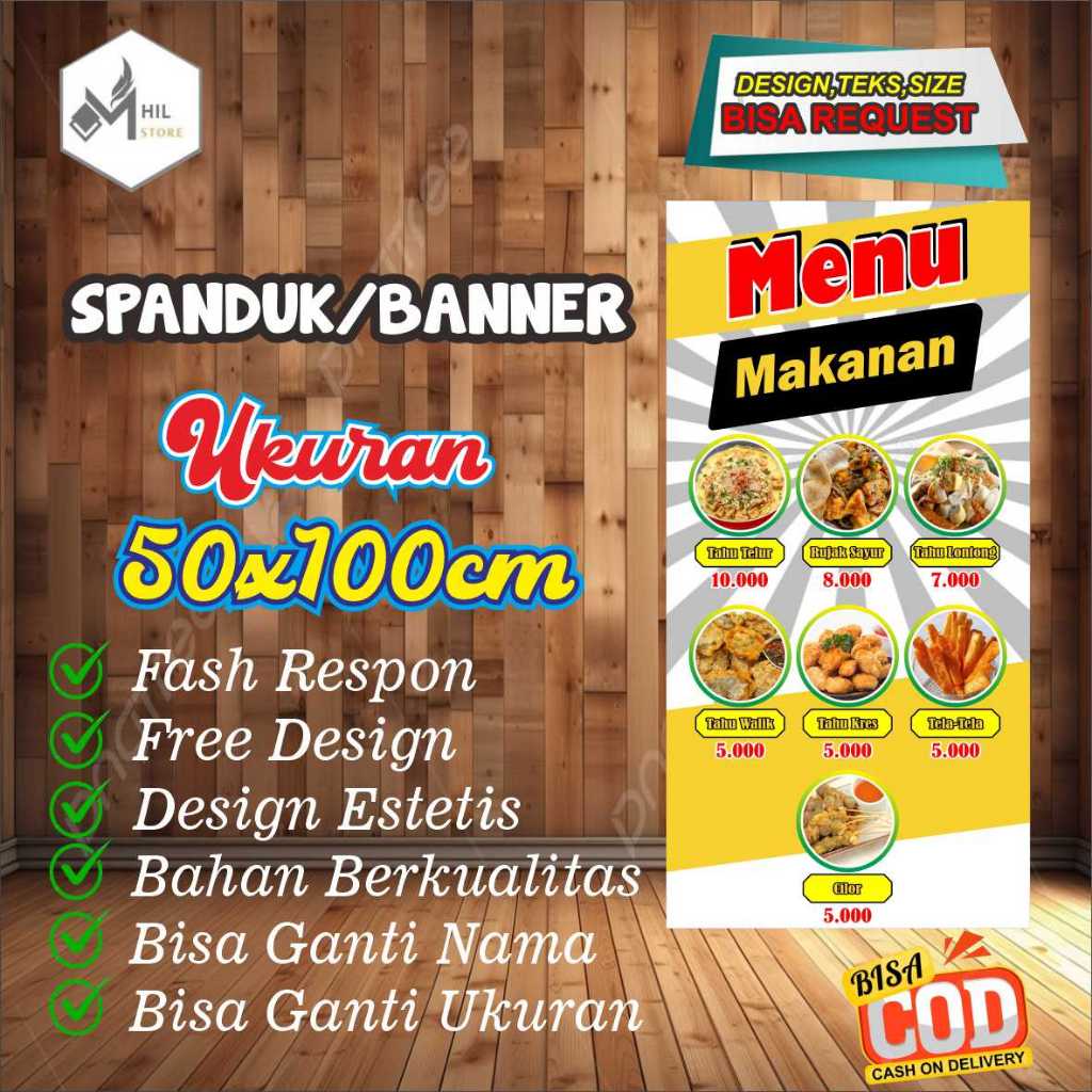 Jual Spanduk Banner Ukuran 50x100cm MENU MAKANAN Free Custom Design Dan ...