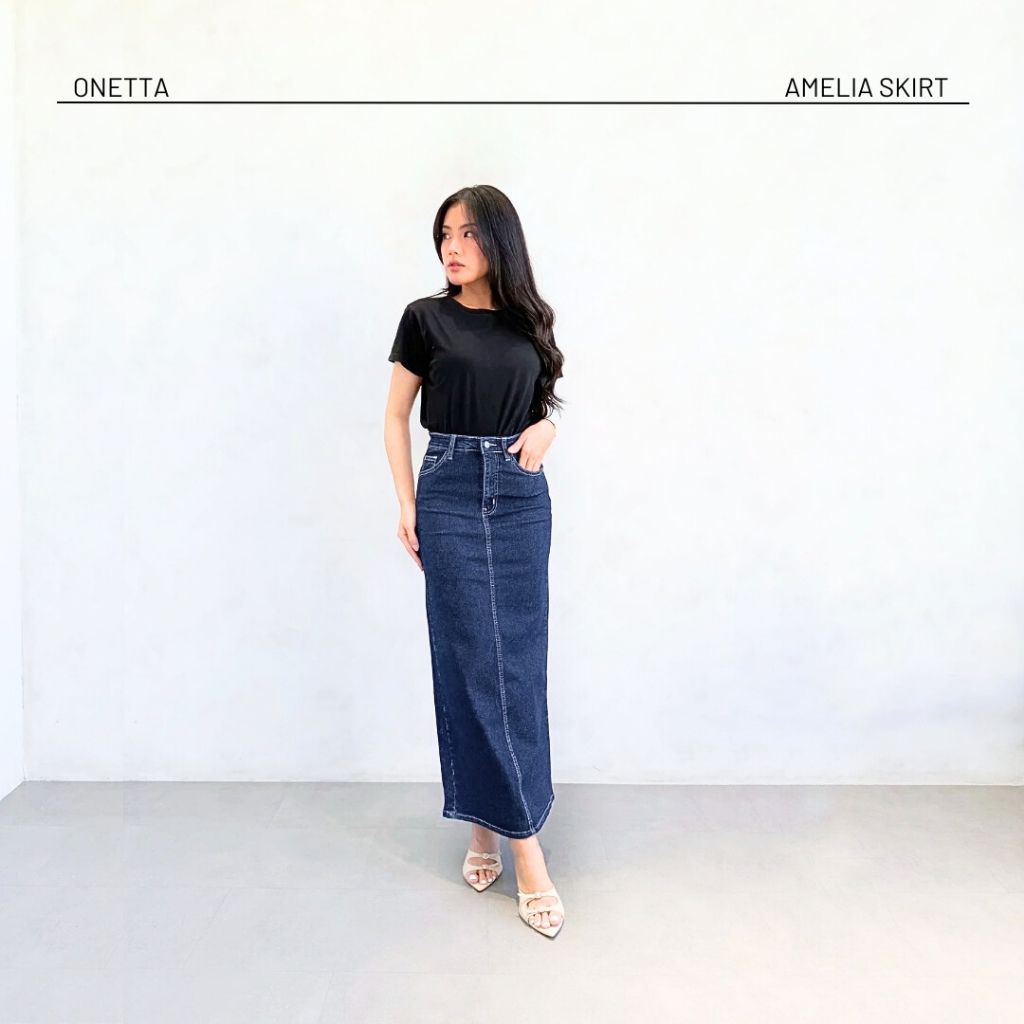 Jual Onetta - Rok Jeans Wanita Span Panjang Long Skirt Korean Style ...