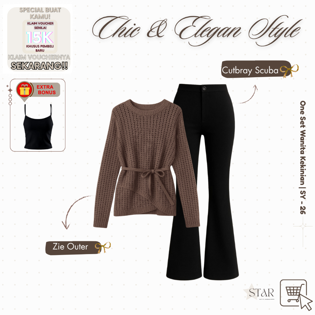Jual SY - 026 | One Set Wanita Kekinian ( Zie Outer Coffe + Celana ...