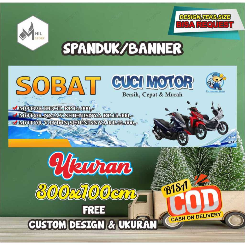 Jual Spanduk Banner Ukuran 300x100cm CUCI MOTOR Free Custom Design Dan ...