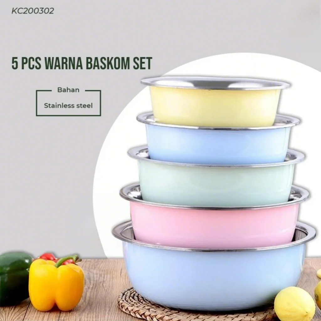 Jual BASKOM STAINLESS STEEL WARNA/ Baskom 5in1 / Paket Baskom 5 Warna ...