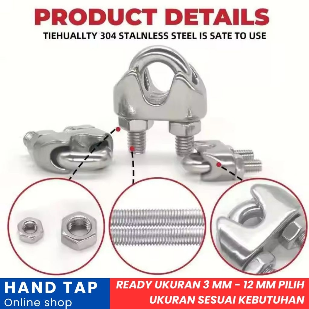 Jual klem kuku macan stainless 3 mm - 20 mm tahan karat wire rope clip ...