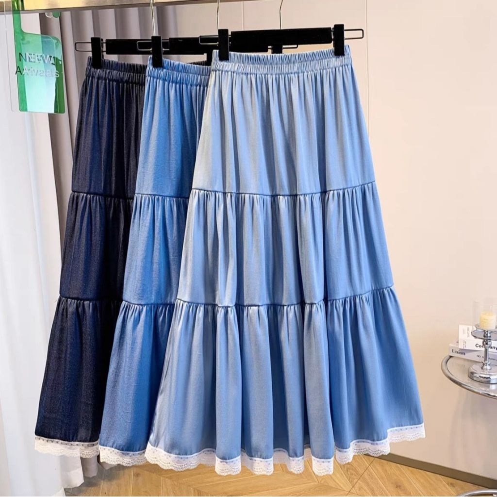 Jual ROK DENIM PANJANG IMPORT KOMBINASI RENDA STYLE KOREAN | Shopee ...