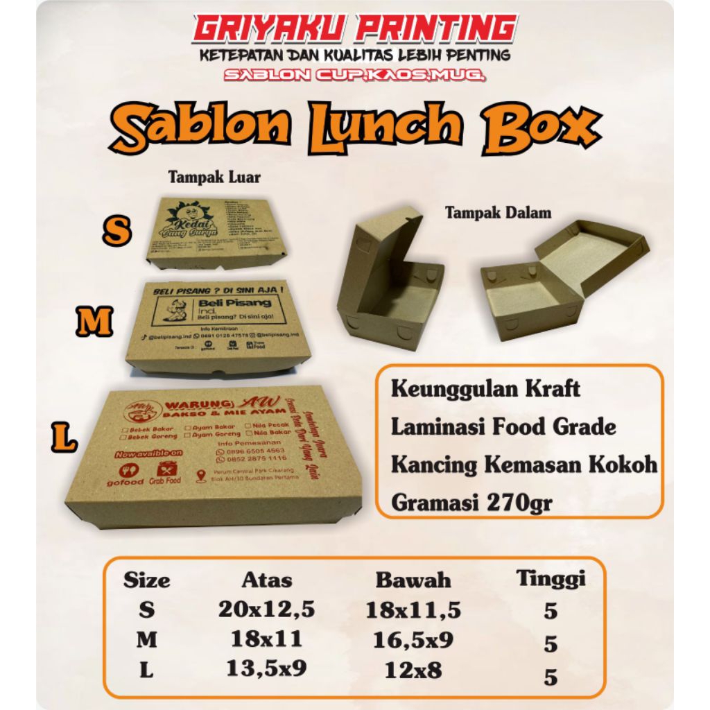 Jual SABLON LUNCH BOX/KOTAK MAKAN/PAPER BOX CUSTOM DESAIN BRAND ANDA ...