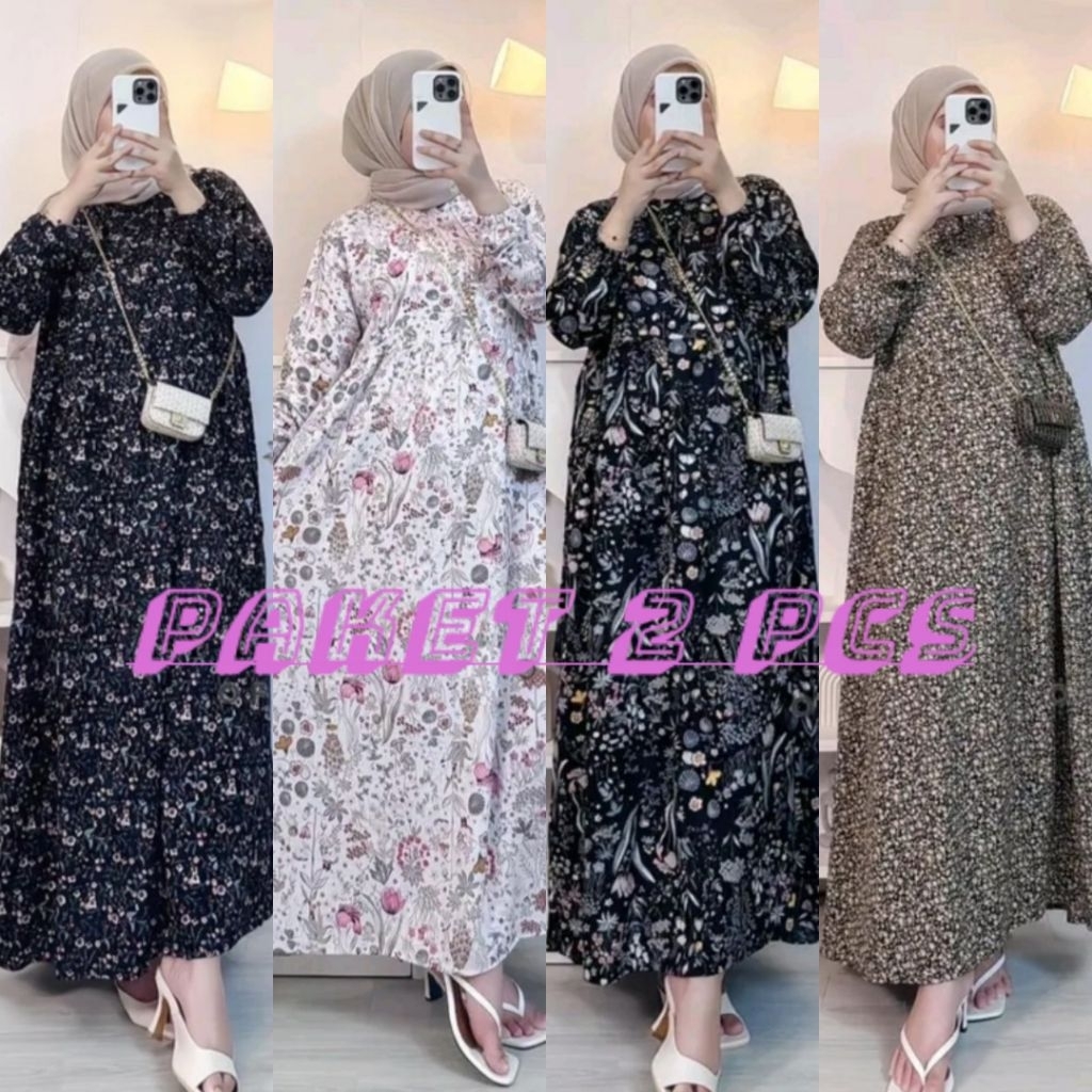 Paket Bundling 100 RIBU Dapat 2 Pcs Arsy Midi Dress Gamis Rayon Motif Terlarisaju Lebaran Busana Muslim Wanita Terbaru Banyak Motif Kekinian murah By Emilia Rosberg