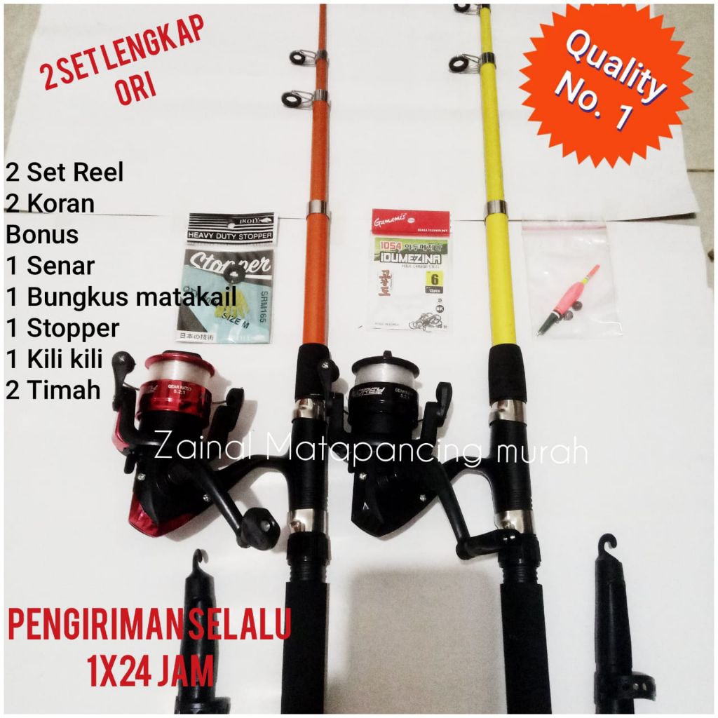 Jual Pancingan 2 Set, 2 Reel ATOM SA200 5Ball Bearing, Joran Antena ...