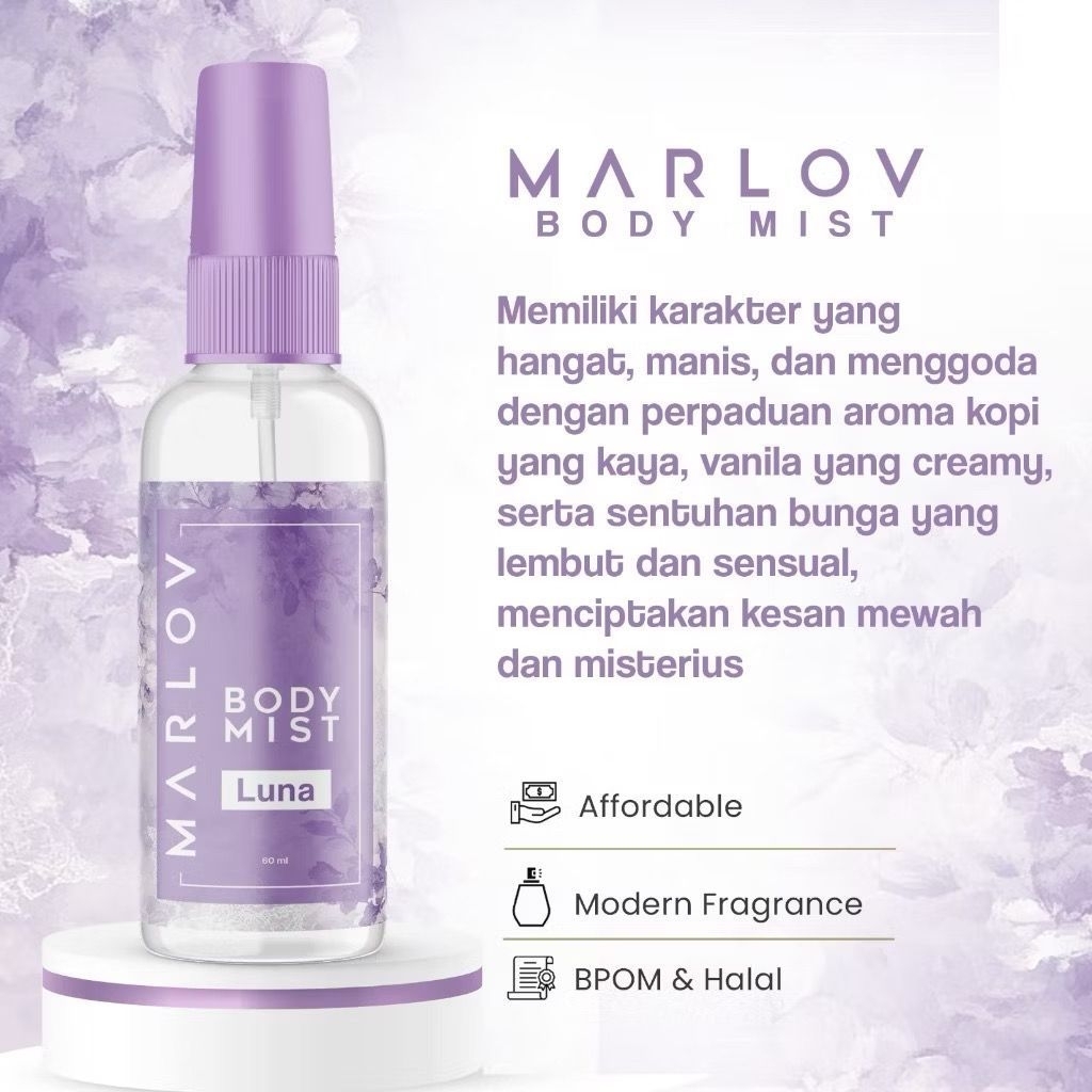Jual MARLOV Body Mist 60ml Luna Body Spray Unisex Tahan Lama Parfum ...