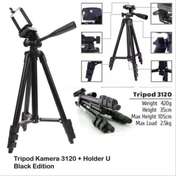 ISTARFI Tripod HITAM 3120A Handphone Hp U Holder Kaki Stabilizer 1 Meter
