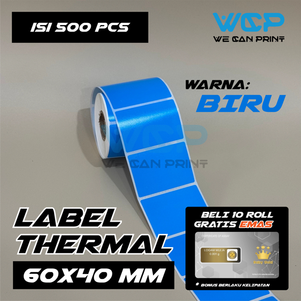 Jual Label Thermal Biru 60 X 40 Kertas Sticker Printer Thermal Blue ...