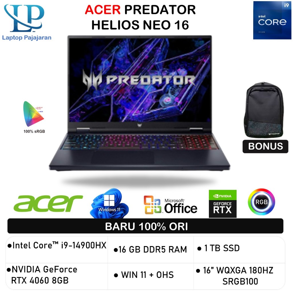 Jual ACER PREDATOR HELIOS NEO 16 I9 14900HX RTX4060 8GB/ 16GB 1TB W11 ...