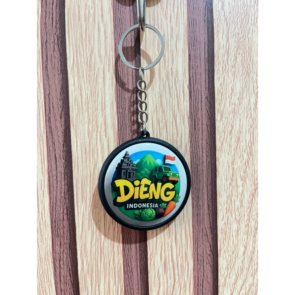 Jual gantungan kunci/keychain bulat 2 sisi 4,5 cm Oleh oleh khas dieng ...