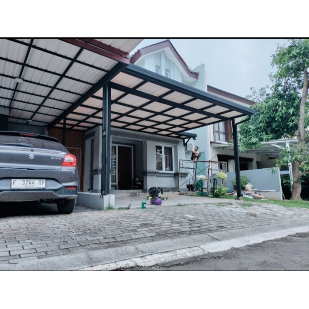 carport baja ringan minimalis atap alderon double layer+talang air sesuai kebutuhan