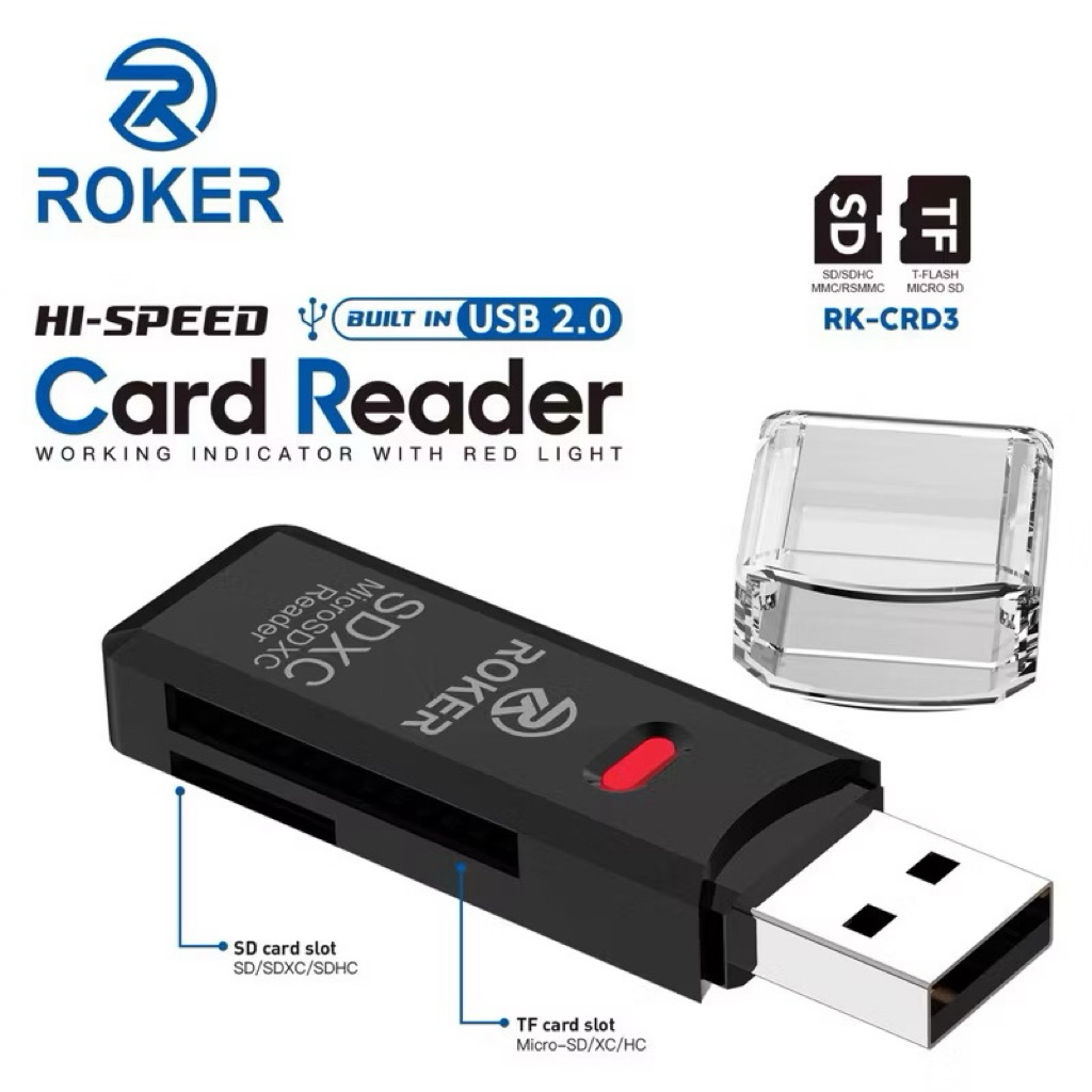 Jual Card Reader ORIGINAL ROKER RK-CRD3 LED HI SPEED BUILD IN USB 2.0 ...
