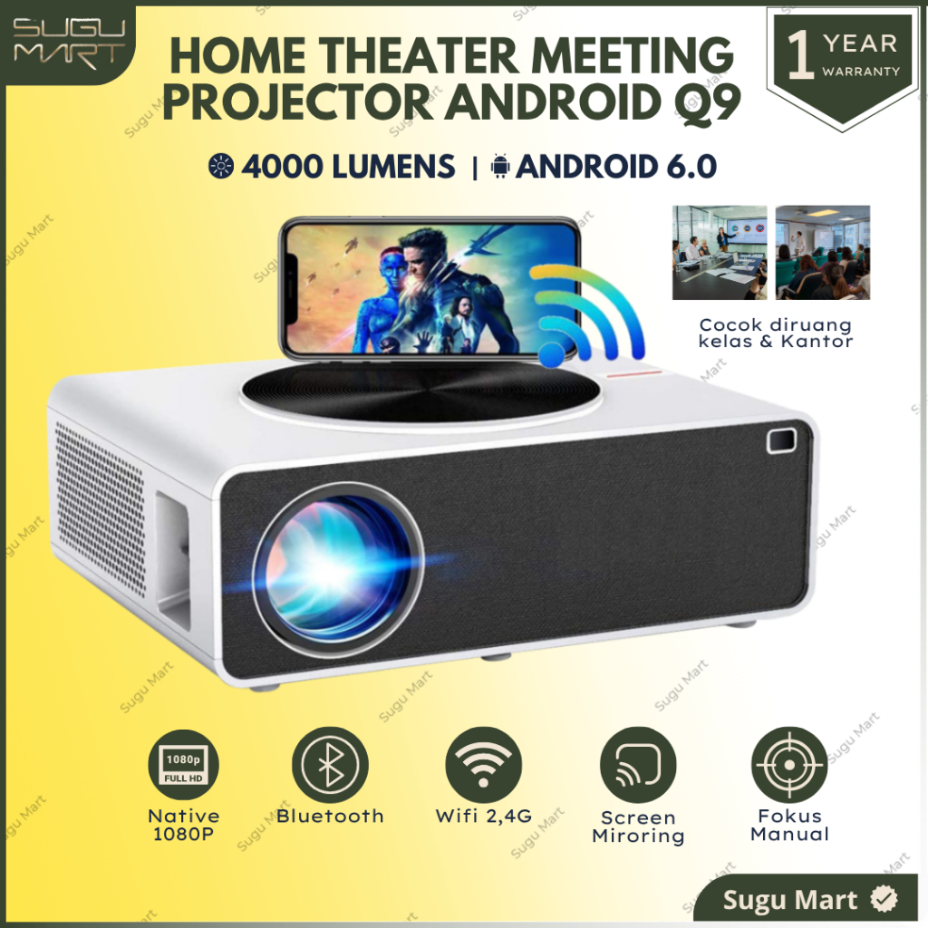 Jual Proyektor Android Aera Q9 FHD 1080P Proyektor Persentasi Sekolah ...