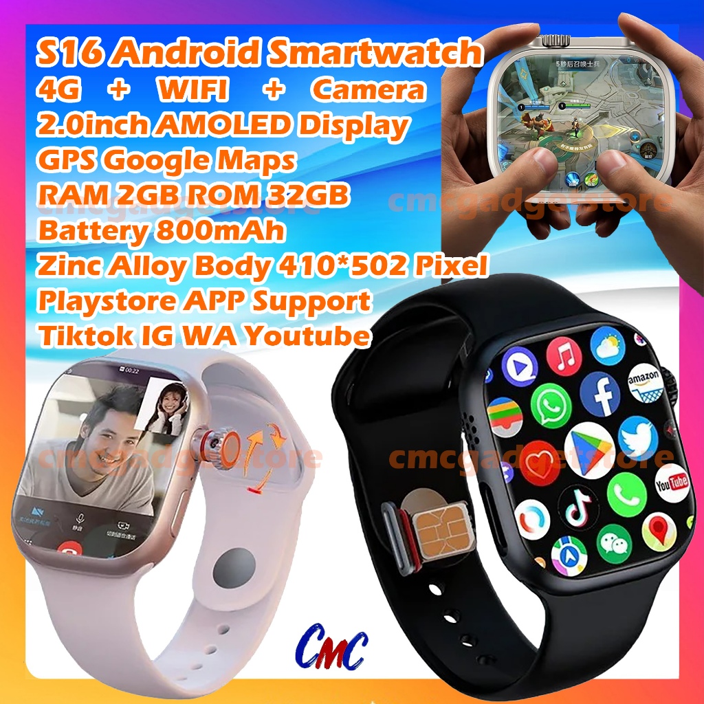 S12 Ultra Smartwatch Pro Max 4G Wifi Android Playstore AMOLED Watch Pria  Wanita Upgrade S8 S9 Ultra