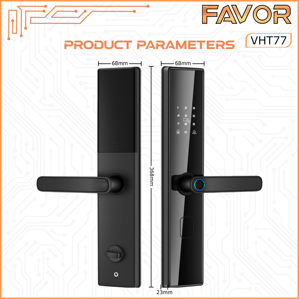 Jual FAVOR VHT77 - Smart Door Lock Handle APP Fingerprint IC Card ...