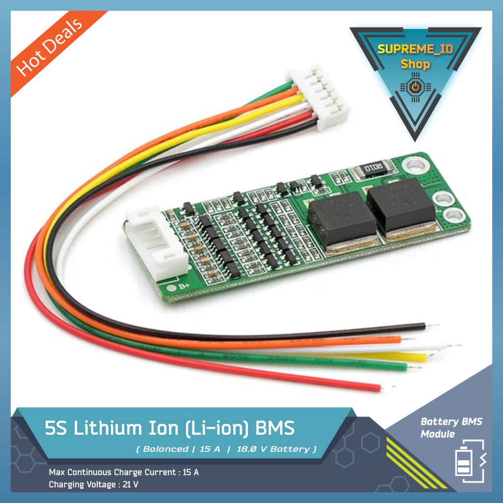 Jual 5S 18.5V Li-ion Lithium 18650 BMS Battery Charger Module | 21V 15A ...