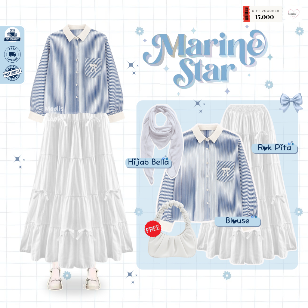 Jual Sesa 1 Set Outfit Wanita Kece Rok ( Hijab + Blouse + Rok + Tas ...