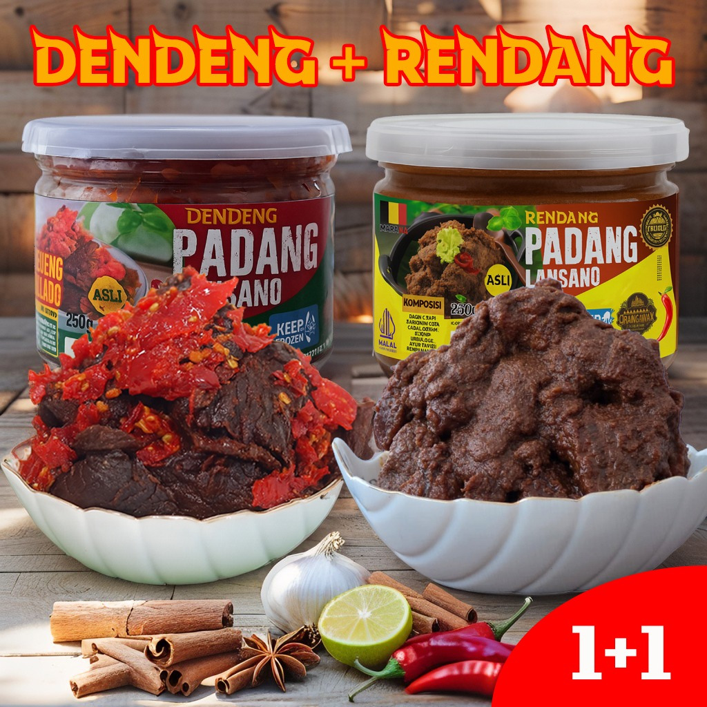 Jual Rendang & Dendeng Balado Premium Padang Lansano 120g + 120g Siap ...