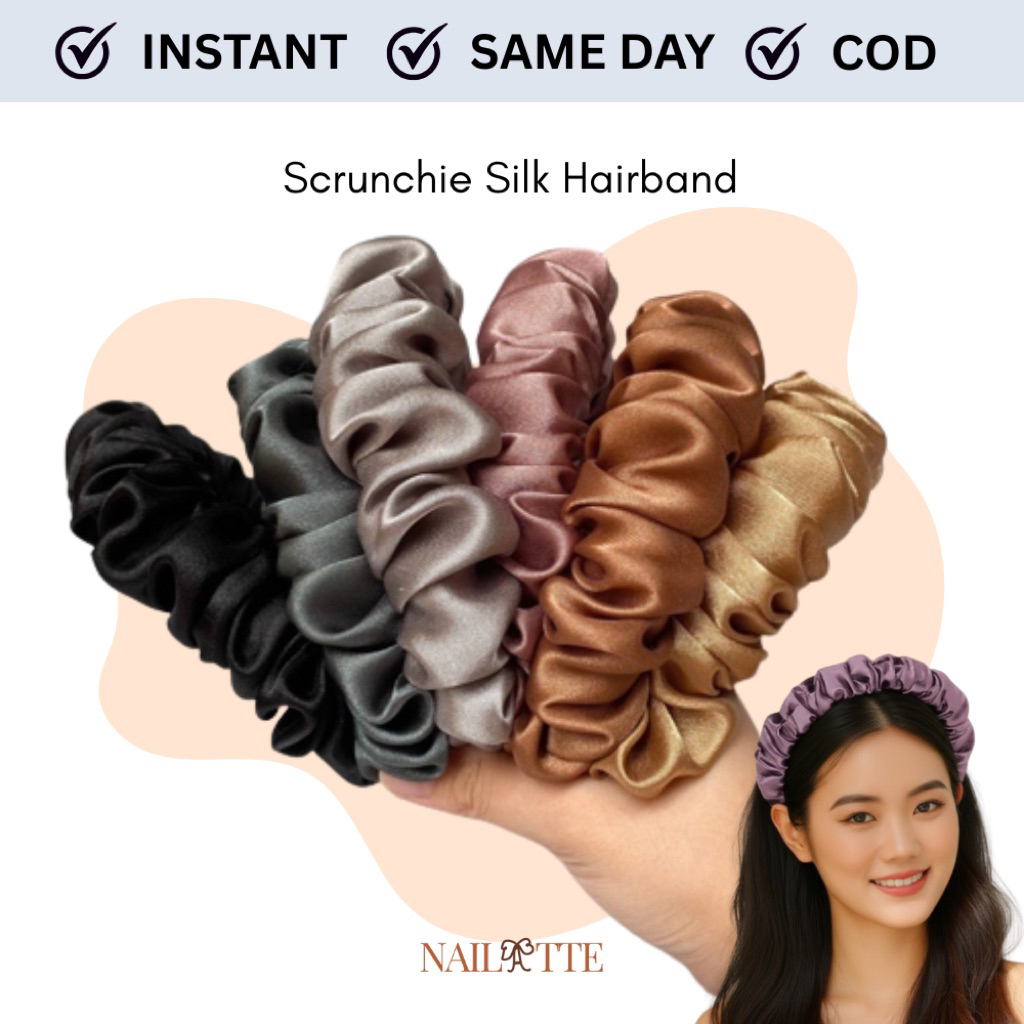 Jual Bando scrunchie korea besar satin kain kerut lembut wanita rambut ...