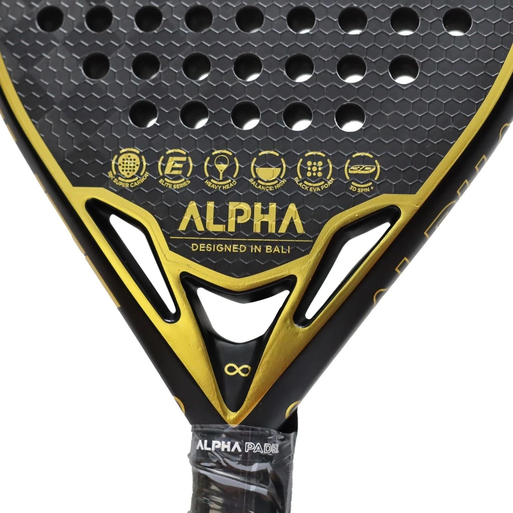 Jual Raket Padel ALPHA Elite 350-380g Warna Gold Black | Padel Racket ...