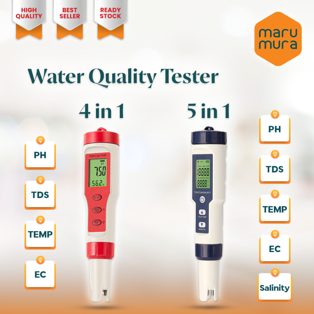 Marumura PH Meter Air Digital | Alat Pengukur Kualitas Air | Water Quality Tester PH TDS Salinity Temprature