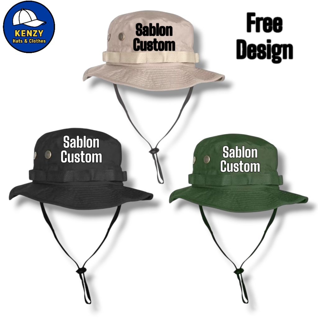 Jual Topi Rimba Dewasa Custom Sablon Nama Logo Gambar Bahan Royal Dril ...