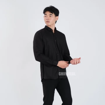 GHIFAREAL Kemeja Pria Butter Yellow Lengan Panjang Kemeja Polos Pria Soft Yellow Premium