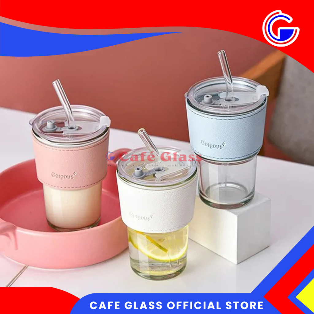 Gorgous Gelas Tumblr Kaca 450Ml Dan Sedotan I Gelas Kaca Aesthetic I Mug Coffe Glass I Gelas Kaca Souvenir Murah I Bry-Ha1577