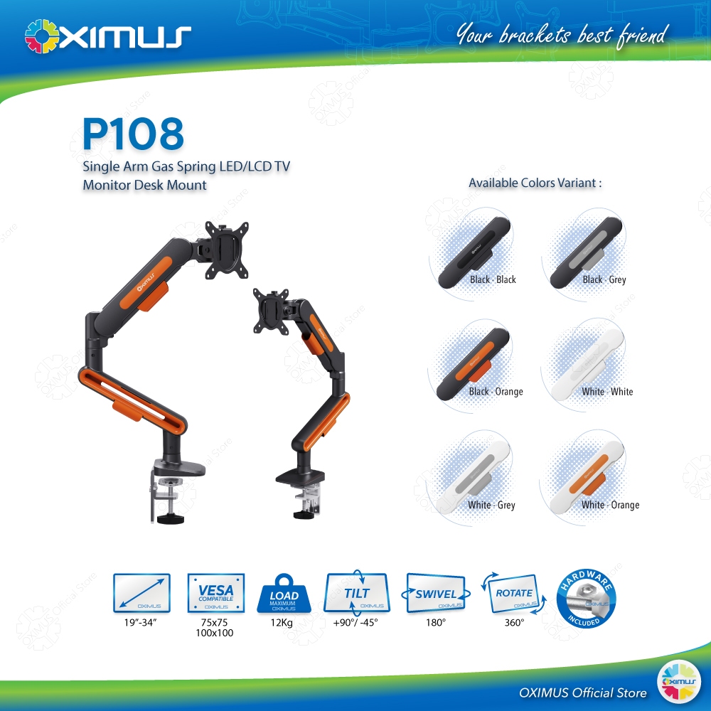 Jual Oximus P108 Hitam Putih Abu Orange 6 Warna Bracket Monitor ...